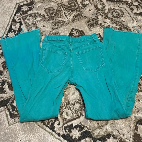 BDG Turquoise high waisted bell bottom flare jeans womens denim frayed hem 25 - Picture 2 of 4